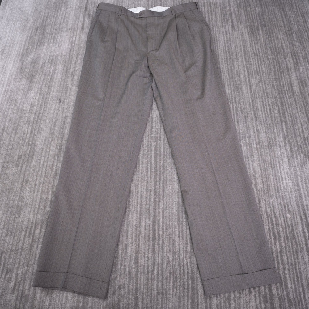 Zanella Bennett Trousers Mens 38 Grey Good Pleated Cuffed Wool Dress Pants Italy